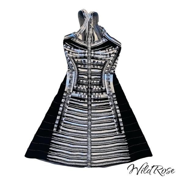 HERVE LEGER SABRINA BLACK & WHITE SWEETHEART BODICE STRAPPY BANDAGE DRESS SZ XXS - Picture 3 of 14